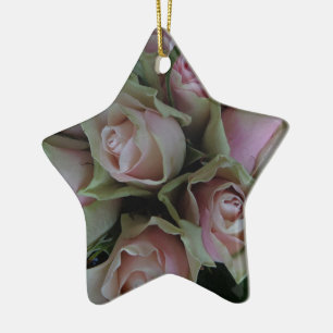 Flower Bouquet of Pink Green Roses Ceramic Tree Decoration