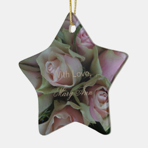 Flower Bouquet of Pink Green Roses Floral Ceramic Tree Decoration