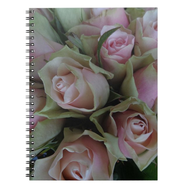 Flower Bouquet of Pink Green Roses Spiral Notebook (Front)