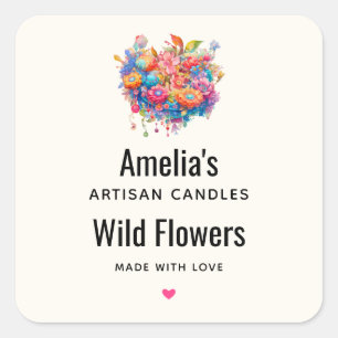 Flower Bouquet Orange & Blue Boho Candle Business Square Sticker