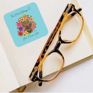 Flower Bouquet Owl Bookplate Square Sticker