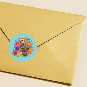 Flower Bouquet Owl Classic Round Sticker