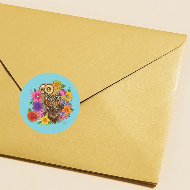 Flower Bouquet Owl Classic Round Sticker (Creator Uploaded)