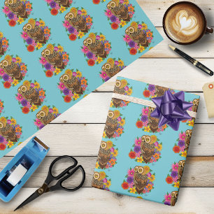 Flower Bouquet Owl Wrapping Paper