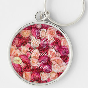 Flower Bouquet Red Pink Roses Floral Keychain