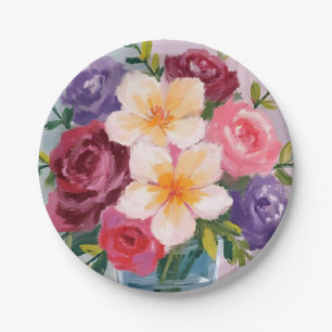 Flower Bouquet Watercolor Floral Painting Paper Plate