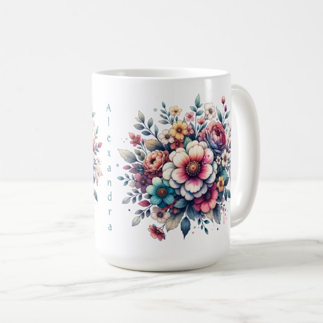 Flower Bouquet watercolor personalised  Coffee Mug (Front Right)