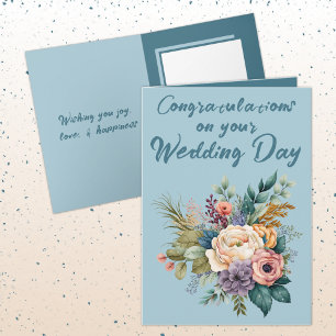 Flower Bouquet Wedding Congratulations blue Card