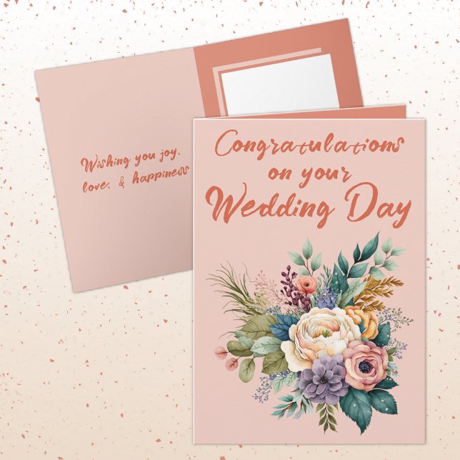 Flower Bouquet Wedding Congratulations orange Card (Creator Uploaded)