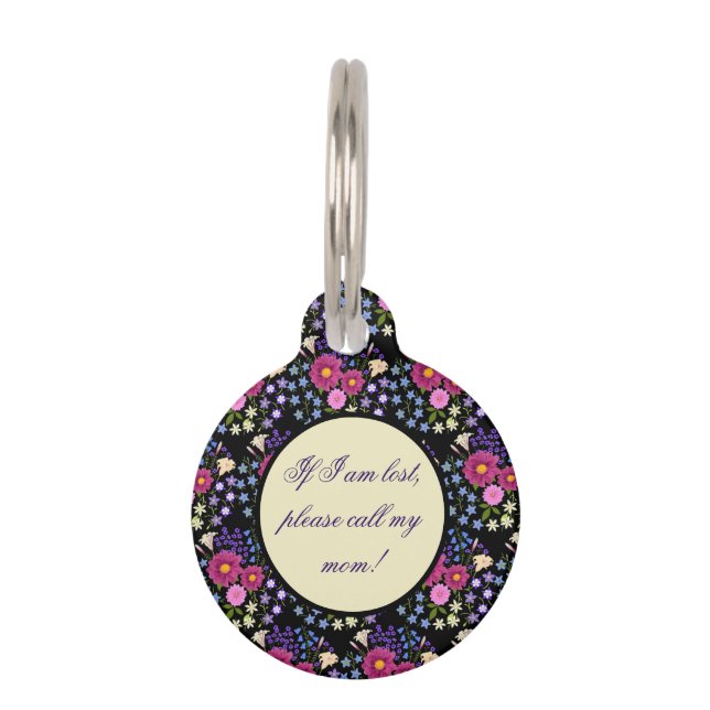 Flower Bouquet with Dahlia Black Pet ID Tag (Front)