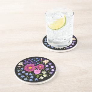 Flower Bouquet with Dahlia Black Stone Coaster