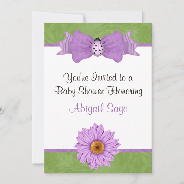 Flower, Bow and Ladybug Baby Shower Invitation (Front)