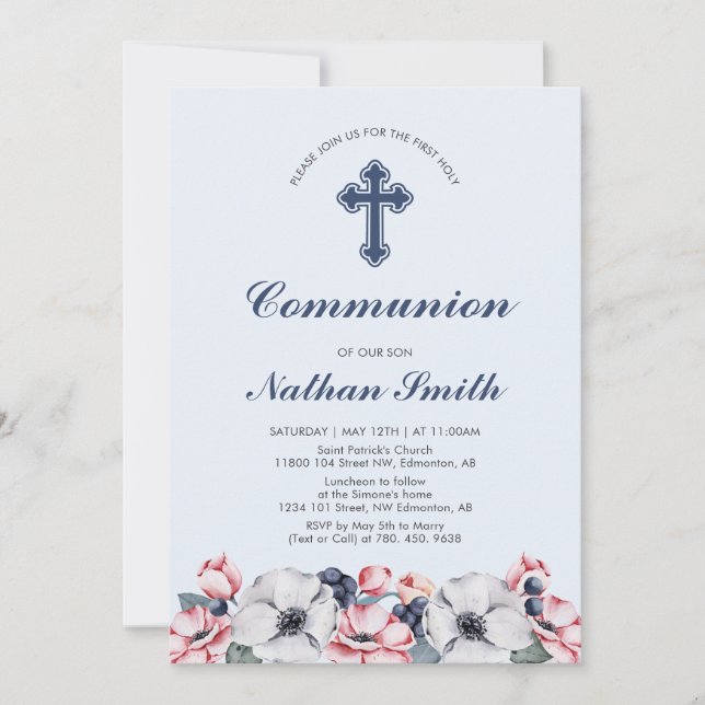 Flower, Boy | First Communion / Confirmation Invitation (Front)