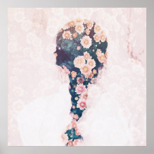 Flower Braid Pastel Pink White Pretty Poster (Front)