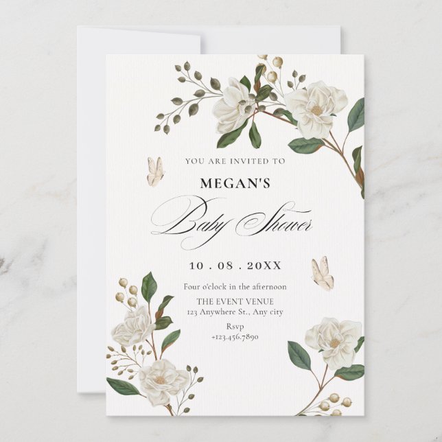 Flower branch baby shower invitation (Front)