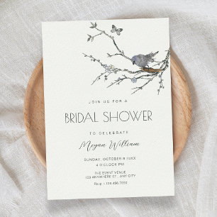 Flower branch bird bridal shower invitation