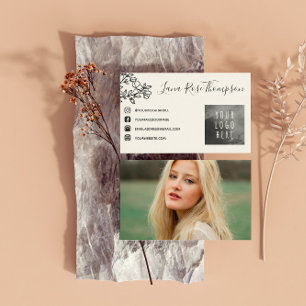 Flower Branch Black Social Media Photo & Logo Business Card