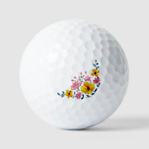Flower Branches , Watercolor Painting Golf Balls