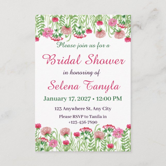 Flower Bridal Shower Invitation Card (Front)