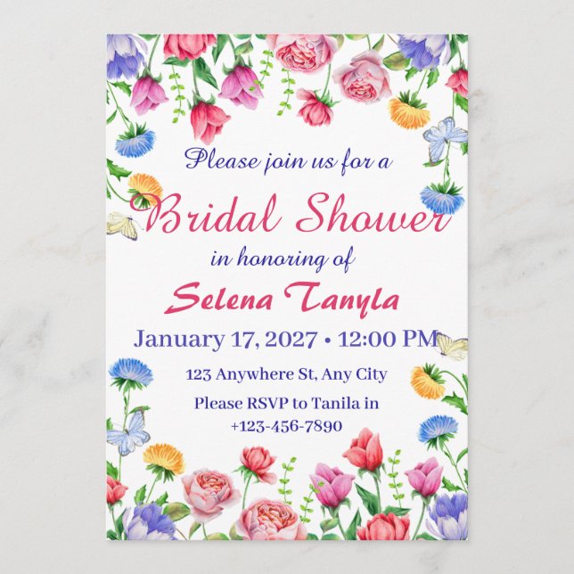 Flower Bridal Shower Invitation Card (Front)