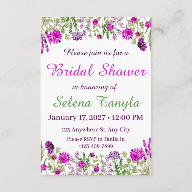  Flower Bridal Shower Invitation Card (Front)