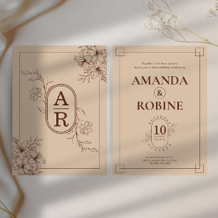 Flower Brown Leaf Wedding Invitation