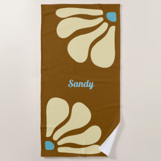 Flower brown &sky blue monogram name beach towel