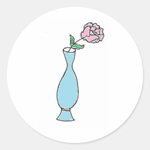 Flower Bud Vase Decorative Drawing Classic Round Sticker