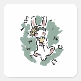 Flower Bunny  Square Sticker
