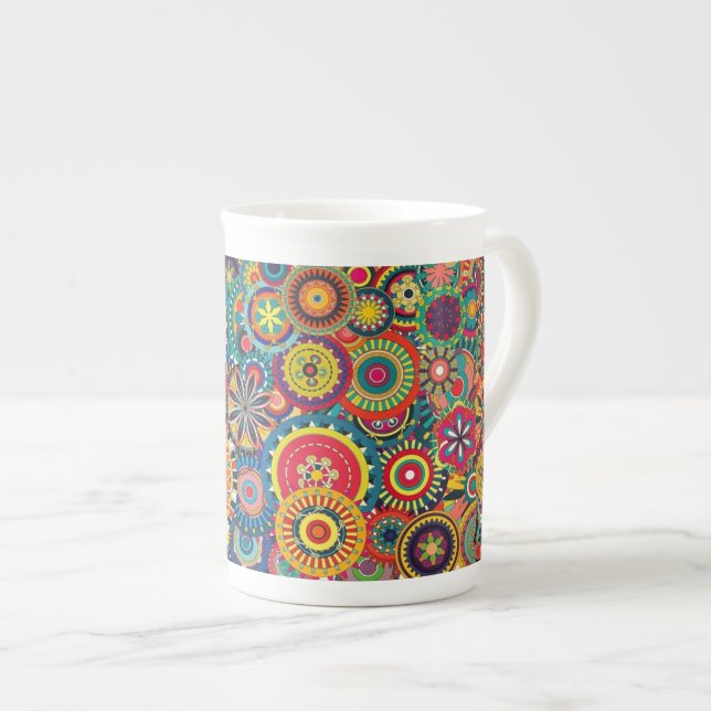 Flower Bursts Pinwheels Bone China Mug (Front Right)