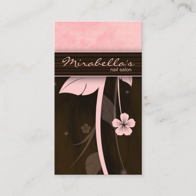 Flower Business Card Pink Chocolate Brown (Front)