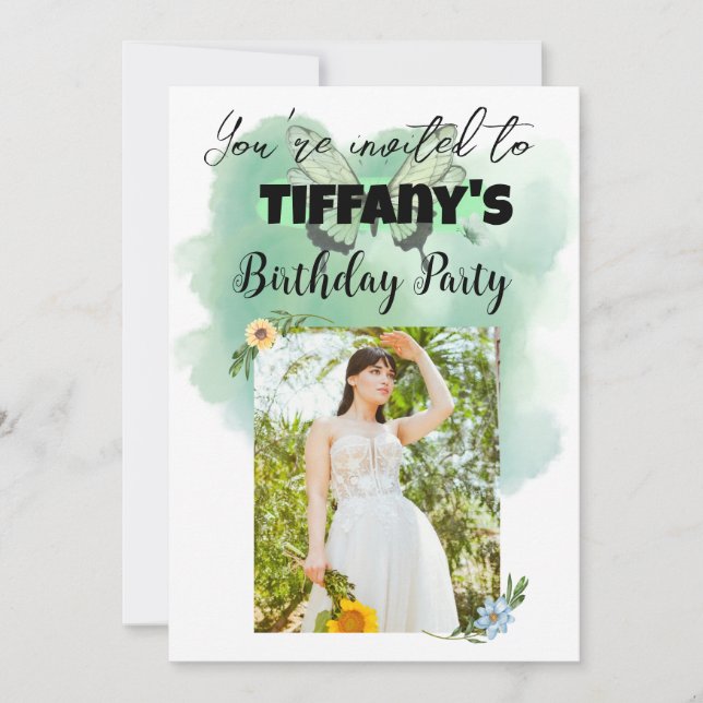 Flower & Butterfly birthday Invitation (Front)