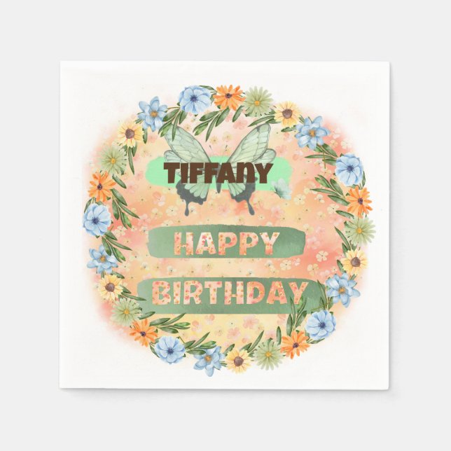 Flower & Butterfly Birthday  Napkin (Front)