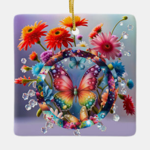 Flower Butterfly Ceramic Ornament
