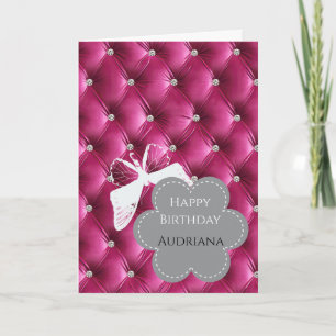 Flower Butterfly Glam Girly Pink Faux Velvet Card