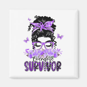 Flower Butterfly Messy Bun Overdose Survivor Gifts Magnet
