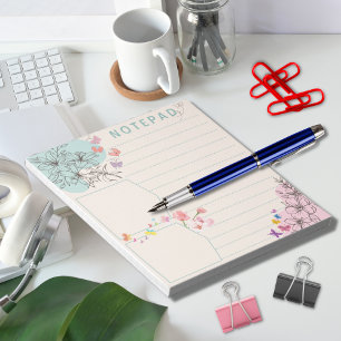 Flower Butterfly with Pink Green Theme Dotted Line Notepad