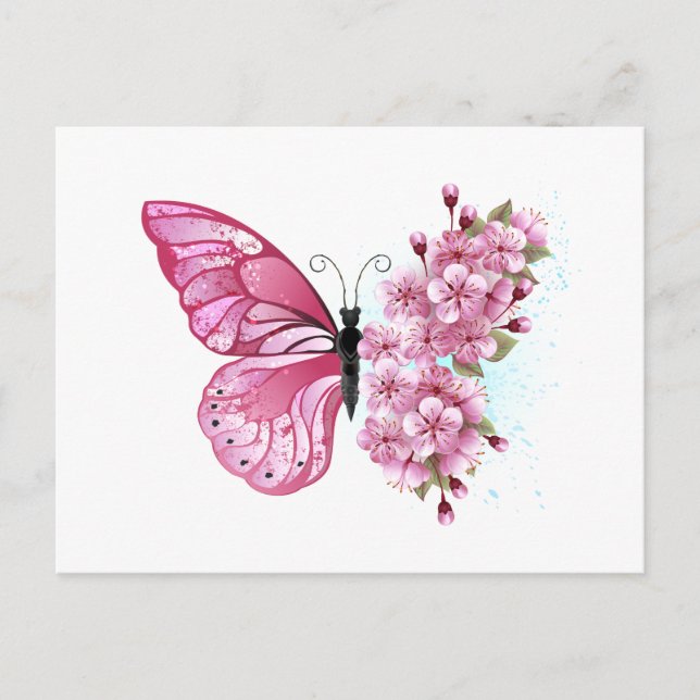 Flower Butterfly with Pink Sakura Advice Card (Front)