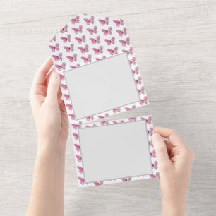 Flower Butterfly with Pink Sakura All In One Invitation