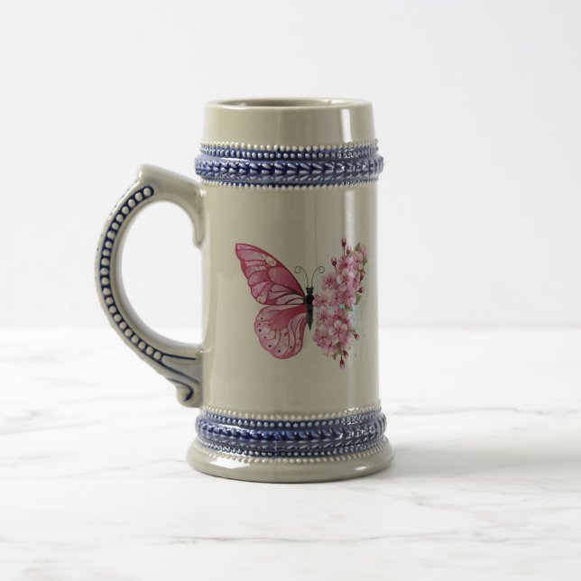 Flower Butterfly with Pink Sakura Beer Stein (Left)
