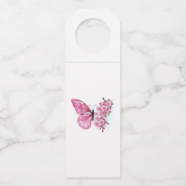Flower Butterfly with Pink Sakura Bottle Tag (Front)