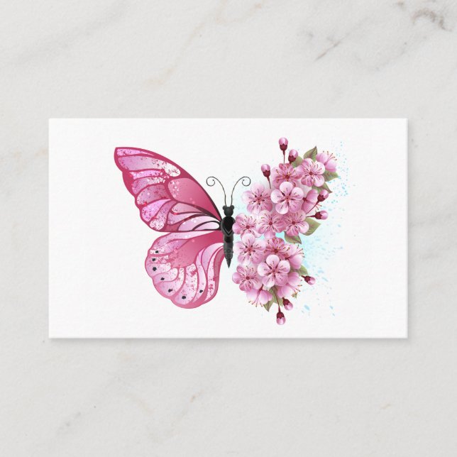 Flower Butterfly with Pink Sakura Business Card (Front)
