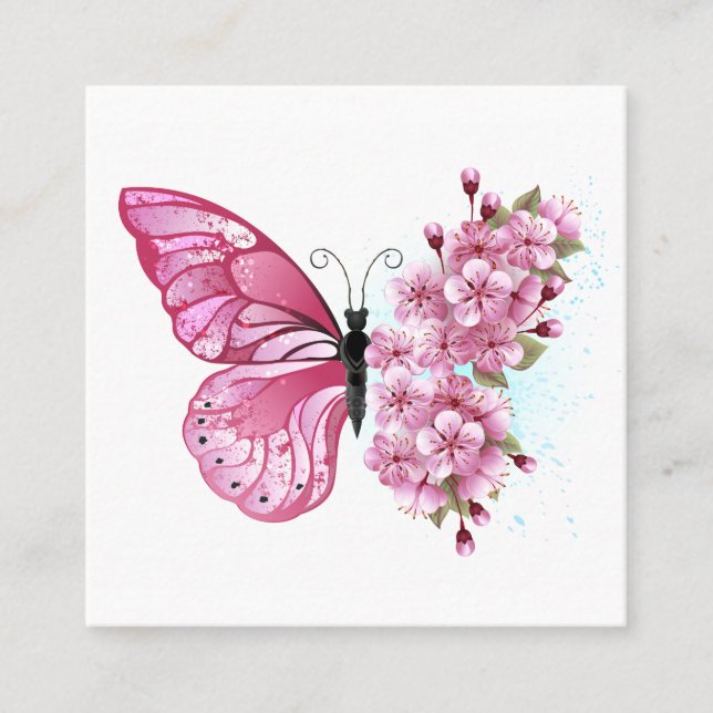 Flower Butterfly with Pink Sakura Calling Card (Front)