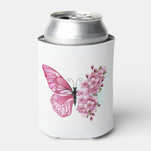 Flower Butterfly with Pink Sakura Can Cooler