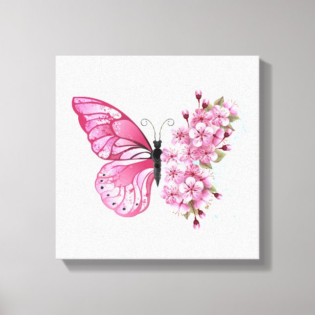 Flower Butterfly with Pink Sakura Canvas Print (Front)