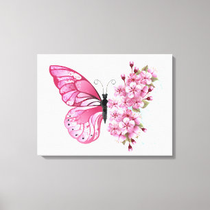 Flower Butterfly with Pink Sakura Canvas Print