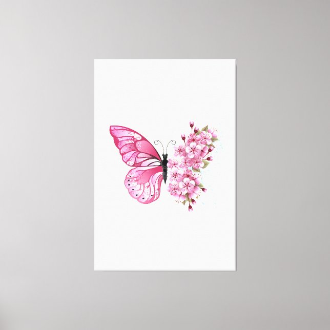 Flower Butterfly with Pink Sakura Canvas Print (Front)