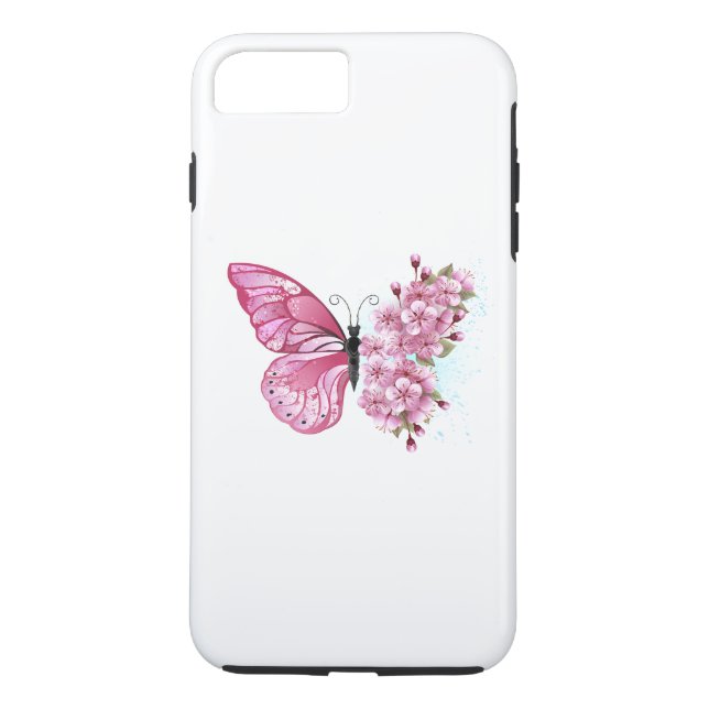 Flower Butterfly with Pink Sakura Case-Mate iPhone Case (Back)