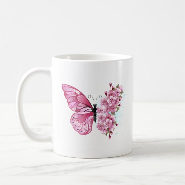 Flower Butterfly with Pink Sakura Coffee Mug (Left)