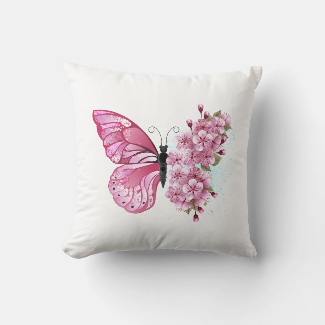 Flower Butterfly with Pink Sakura Cushion (Front)